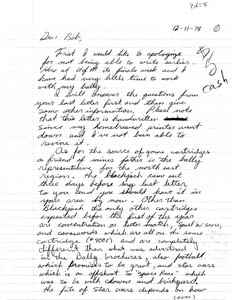 Brett Bilbrey Letter to Bob Fabris (Dec 11, 1978)